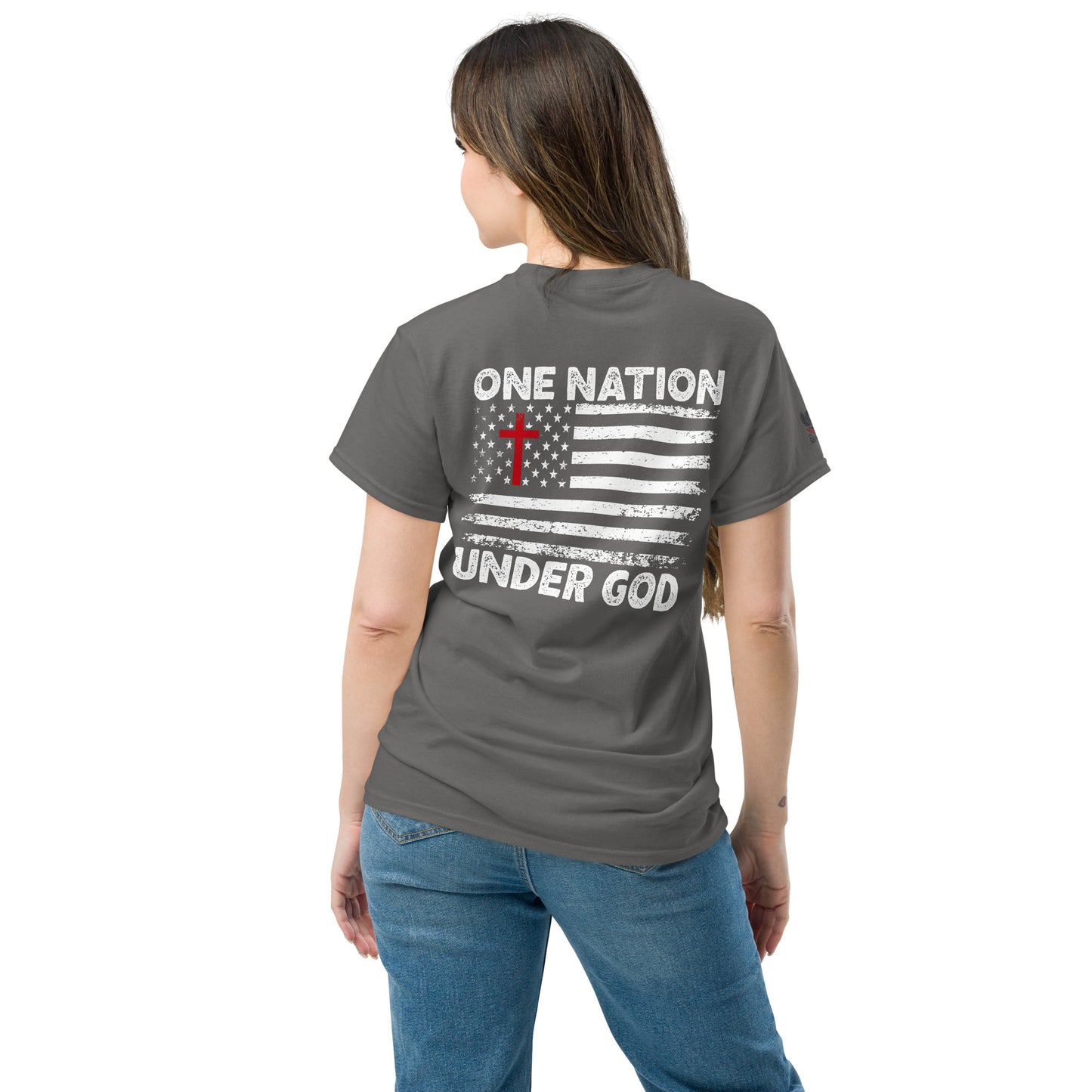 One Nation Under God Patriotic T-Shirt | Cotton-Poly Blend | American Flag Design