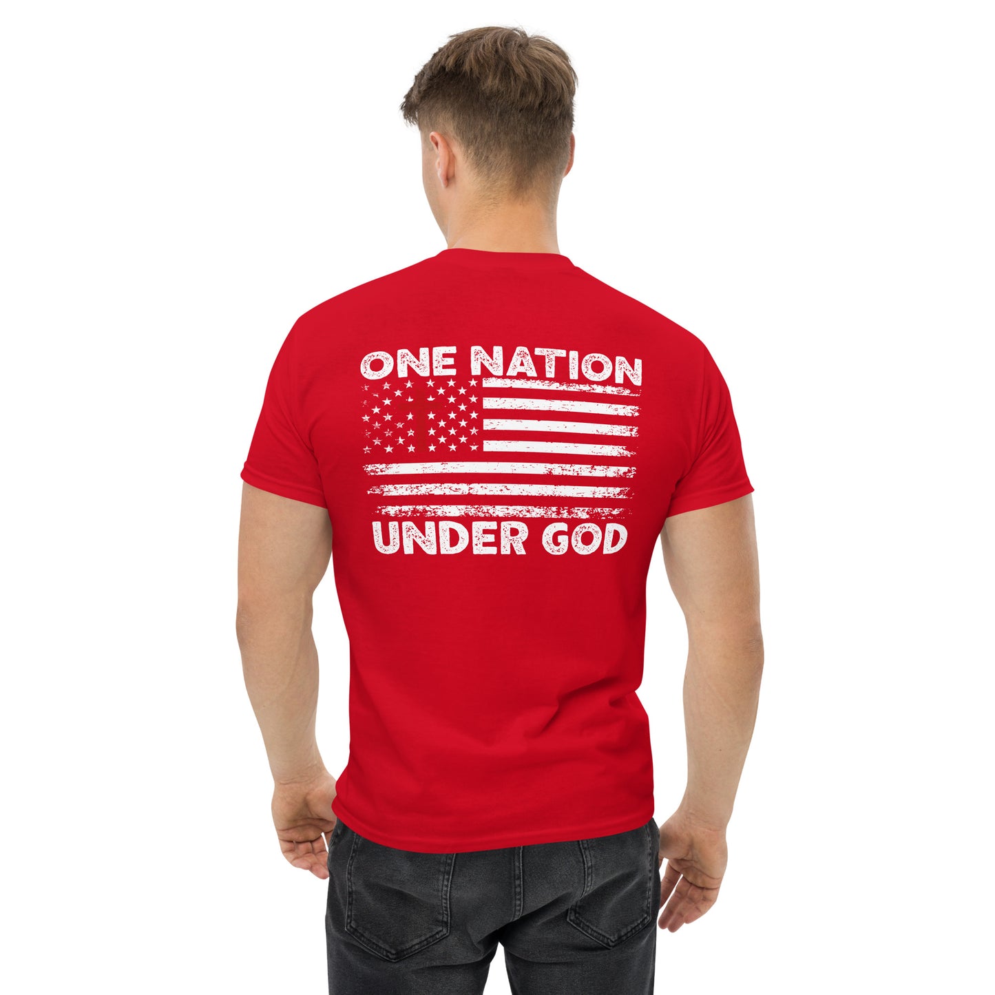 One Nation Under God Patriotic T-Shirt | Cotton-Poly Blend | American Flag Design